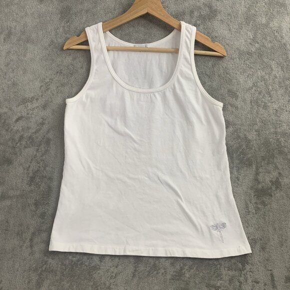 Calme by Johnny Was Shirt Womens Medium White Scoop Neck Tank Top Tee Casual - Picture 1 of 7